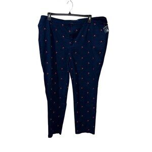 ModCloth Womens Embroidered Navy Pants With Pink Umbrella Pattern Size 24